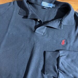 Vintage Polo Ralph Lauren Rugby Shirt Men's XL Black Long Sleeve Red Pony  *SEE